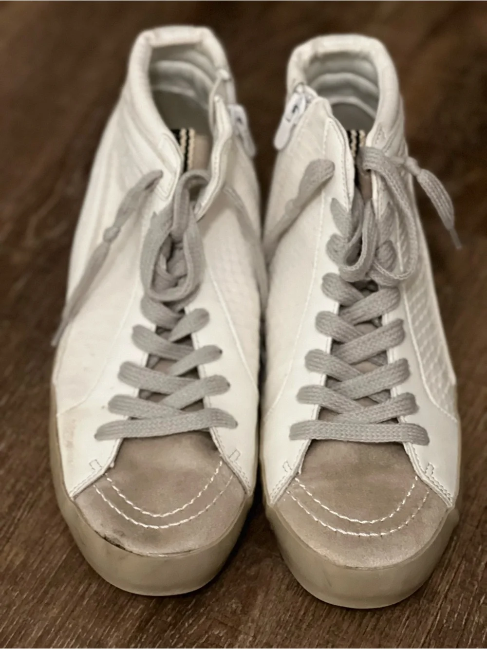 ShuShop White and Taupe Kids High-Top Sneakers